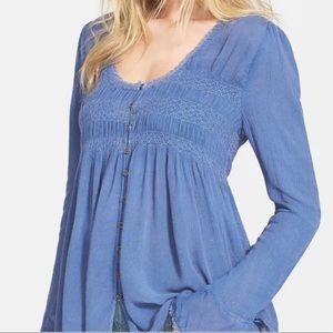 Free People Blue Bird Boho Smocked Tunic SZ Medium